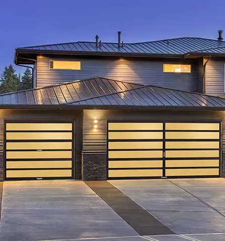 Modern contemporary garage door with aluminum and glass