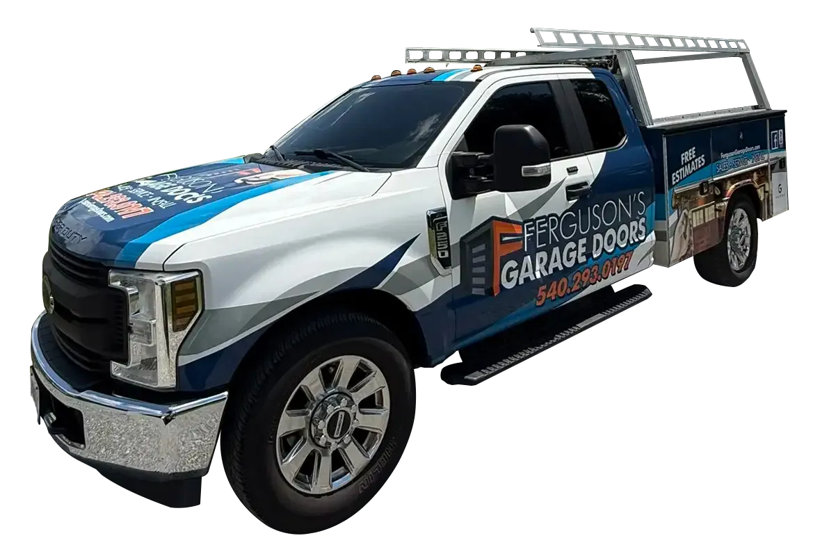 Ferguson's Garage Doors work truck on a job site in Roanoke, VA