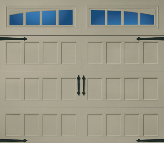 Nottingham ring handles and hinges on carriage-house door